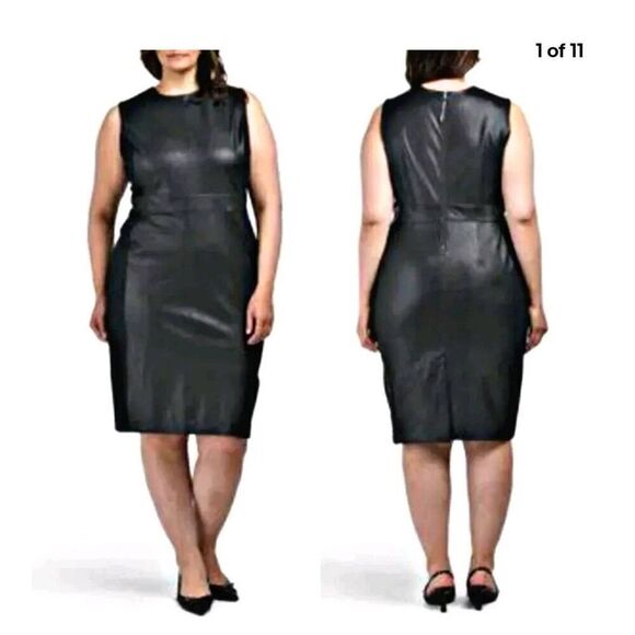 Spanx Dress Womens XL Faux Leather Sleeveless Sheath Luxe Black Holiday Christma